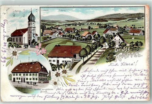 79853 W7825 Kappel , Hochschwarzw 1899 Lithographie Kirche Gasthaus Zur goldenen Blume