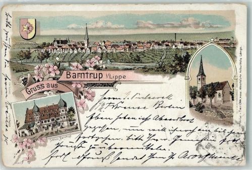 32683 W4924 Barntrup 1898 Lithographie Schloss Kirche