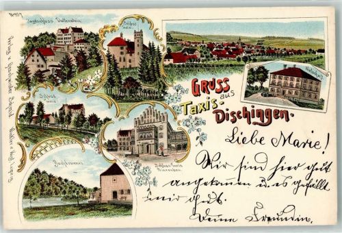 73450 W7925 Dischingen Lithographie Jagdschloss Duttenstein Schloss Taxis Gasthaus Prinzenbau Buchbrunnen