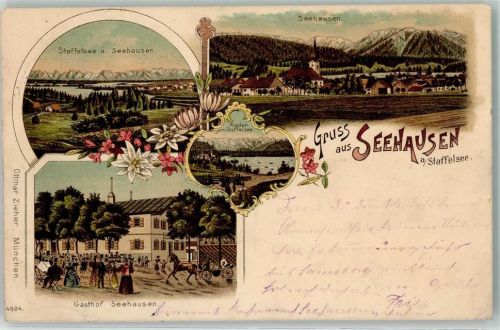 82418 W8110 Seehausen a. Staffelsee 1898 Lithographie Staffelsee Gasthaus Rieden
