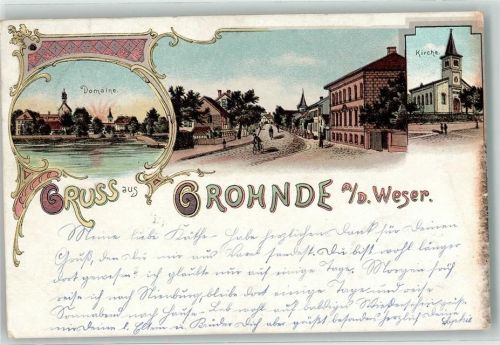 31860 W3254 Grohnde 1901 Lithographie Domaine Kirche