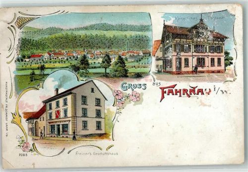 Fahrnau Freiners Geschäftshaus Kaiserl. Postamt Lithographie