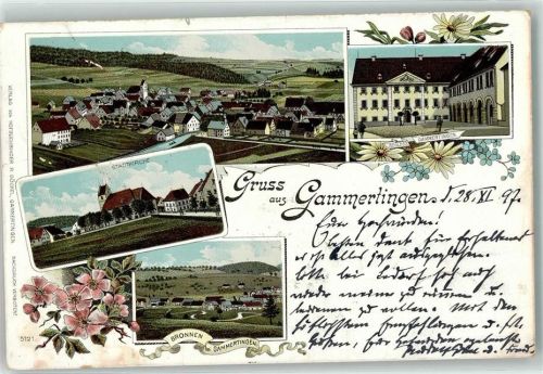 72501 W7487 Gammertingen 1897 Lithographie Stadtkirche Bronnen Schloss