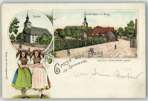 Burg 1899 Kirche Dorfstraße Trachten Vorläufer