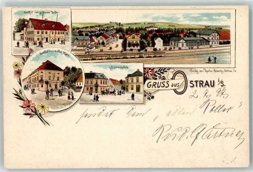 Ostrau 1897 Gasthaus Zur goldenen Taube Gasthaus Zum wilden Mann Bismarkplatz Eisenbahn