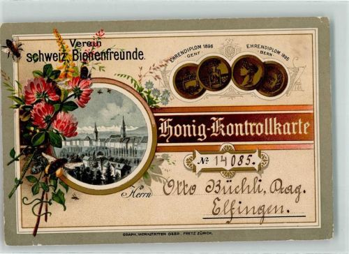 Brugg AG 1915 Honig-Kontrollkarte Zentralstelle für Honig-Verwertung des Vereins schweiz. Bienenfreunde Stempel : Bienenzüchterverein Aargau Unteres Aarethal
