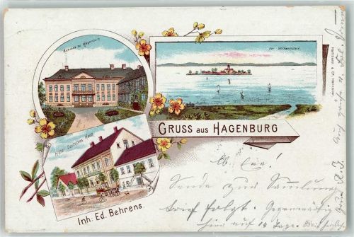 31558 W3055 Hagenburg b Wunstorf Lithographie Schloss Wilhelmstein Hotel Deutsches Haus Ed. Behrens