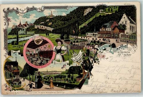 Herdecke 1903 Gasthaus Zillertal Emil Zimmermann Harkort-Denkmal Burg Freiheit Wetter Gewehr