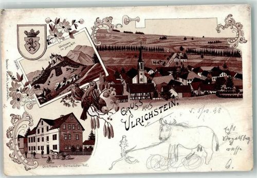 35327 W6314 Ulrichstein 1898 Lithographie Im Jahre 1601 Gasthaus Zum Darmstädter Hof Wappen