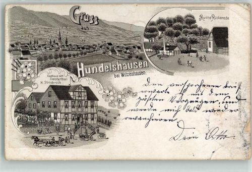 Hundelshausen 1912 Ruine Rückerode Gasthaus Zum Geistertal H. Strickroth Lithographie