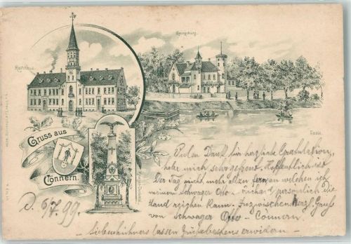 Könnern 1899 Rathaus Georgsburg Kriegerdenkmal Wappen Vorläufer