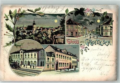 Groitzsch 1906 Bahnhofstraße Bahnof Dampflokomotive Post