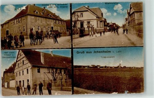 77743 W7607 Ichenheim 1913 - Gasthaus Zum Schwanen Wilh. Stickler Karl Lipps Friseur Zahntechniker