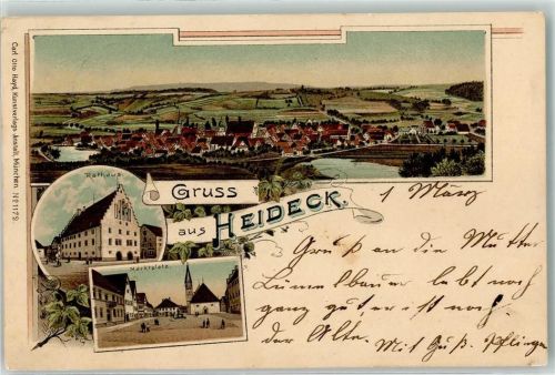 91180 W8548 Heideck , Mittelfr 1899 Lithographie Rathaus Marktplatz