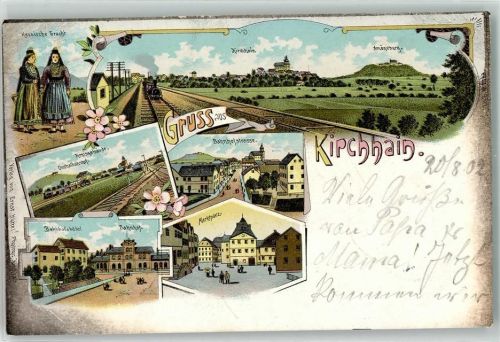 Kirchhain 1902 Hessische Tracht Amöneburg Kreisgebäude Bahnhofshotel Bahnhof Marktplatz Bahnhofstraße