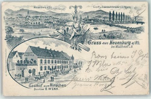 79395 W7844 Neuenburg am Rhein 1905 - Eisenbahnbrücke Gasthaus Zum Hirschen E, Wenk Vorläufer