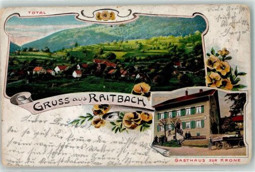 79650 W7860 Raitbach im Wiesental 1916 Gebrauchsspuren Gasthaus Zur Krone