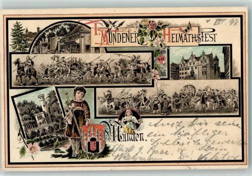 Münden 1897 Heimatfest Lithographie Wappen + SST
