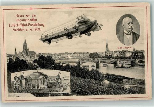 W6000 Frankfurt am Main Graf Zeppelin und Luftschiff AK ILA 1909 Gebrauchsspuren