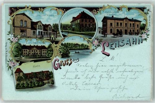 23738 W2432 Lensahn 1899 Lithographie Kaufhaus Schloss Bahnhofshotel J. Knutzen Amt Schloss Güldenstern Kirche