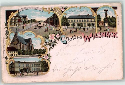 19322 O2901 Bad Wilsnack 1899 Lithographie Hotel Deutsches Haus Kriegerdenkmal Kirche Bahnhof Bahnpost Glöwen - Havelberg Zug 281