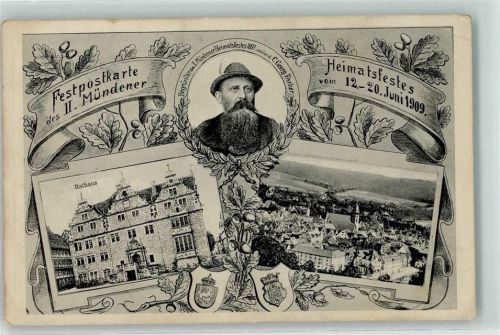 Münden Festpostkarte des II. Mündener Heimatfestes Juni 1909 Rathaus Wappen
