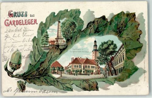 Gardelegen 1904 Kriegerdenkmal Rathaus Kaiser Wilhelm Denkmal Eichenblatt Passepartout