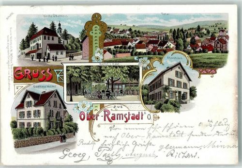 Ober-Ramstadt 1899 Kirche Rathaus Pfarrhaus Gasthaus Wiener