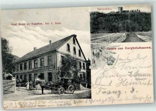 Borgholzhausen 1906 Hotel Meyer zur Kapellen C. Mast Kutsche Ravensburg