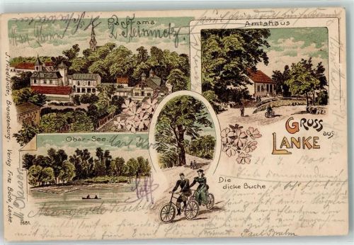 16348 O1281 Lanke 1900 Lithographie Amtshaus Ober-See Fahrrad Dicke Buche