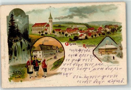79736 W7884 Rickenbach , Hotzenw Lithographie Gasthaus Zum Rössle Hauensteiner Volkstracht Murgtal Wasserfall G. g. Gugelberger