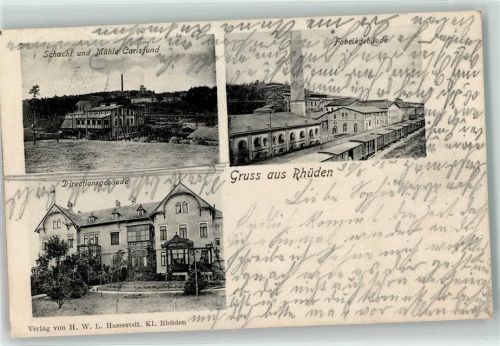 38723 W3370 Rhüden 1905 - Schacht und Mühle Carlsfund Direktionsgebäude Fabrikgebäude Eisenbahn