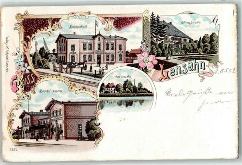 23738 W2432 Lensahn 1902 Lithographie Bahnhofshotel Schloss Amt Bahnhof