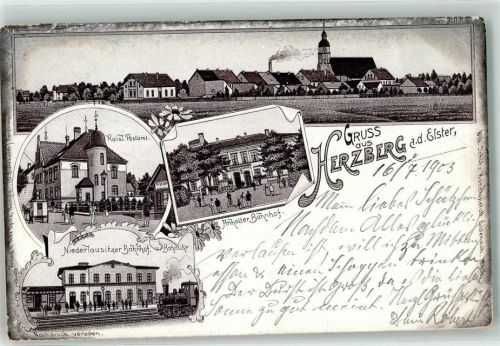 Herzberg 1903 Kaiserl. Postamt Anhalter Bahnhof Niederlausitzer Bahnhof Eisenbahn