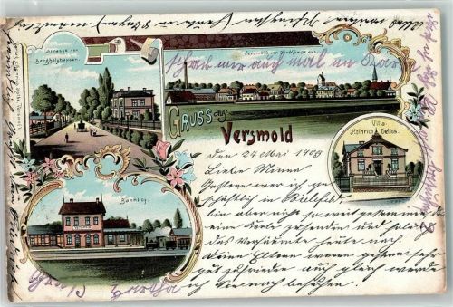 33775 W4804 Versmold 1903 Lithographie Bahnhof Villa Heinrich Delius Bahnpost Gütersloh Zug 9