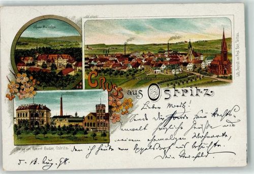 02899 O8906 Ostritz 1898 Lithographie Kloster Marienthal Fabrik