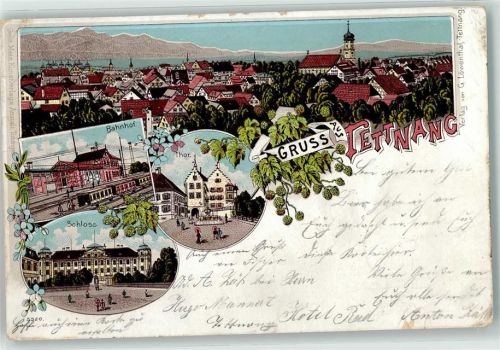 88069 W7992 Tettnang 1904 Lithographie Bahnhof Eisenbahn Tor Schloss