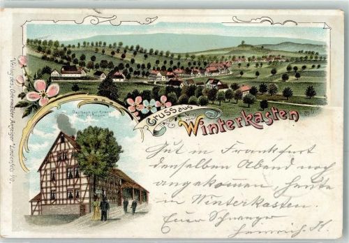 64658 W6145 Winterkasten 1899 Lithographie Gasthaus Zur Krone Joh. Hofmann