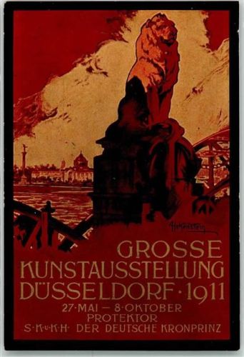 W4000 Düsseldorf Große Kunstausstellung 1911 Löwen Denkmal sign A. Hohenstein Kunstgeschichte Düsseldorf Künstlerkarte