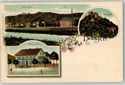 79539 W7850 Haagen , Baden 1901 Lithographie Gasthaus Zur Wiese Röttler Schloss