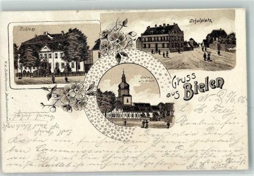 Bielen 1906 Schloss Schulplatz Kirche alte Schule