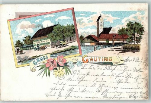 Gauting 1899 Gasthaus Georg Hittl Postkutsche Kirche