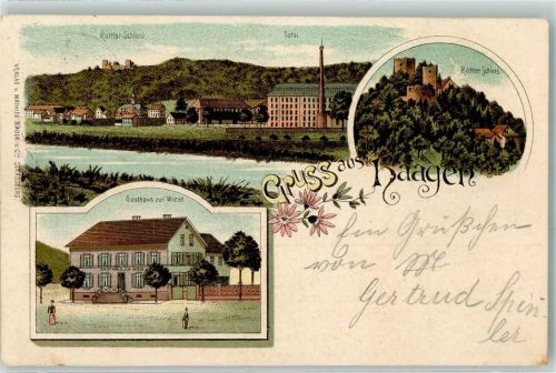 79539 W7850 Haagen , Baden 1902 Lithographie Röttler Schloss Gasthaus Zur Wiese