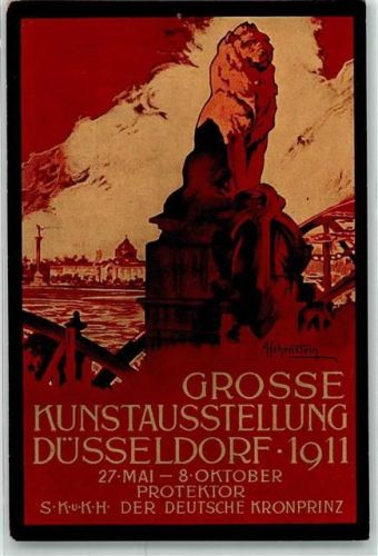 W4000 Düsseldorf Große Kunstausstellung 1911 Löwen Denkmal sign A. Hohnstein Kunstgeschichte Düsseldorf Künstlerkarte
