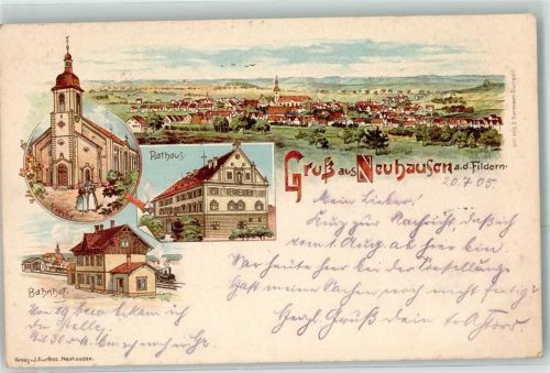 Neuhausen 1905 Kirche Rathaus Bahnhof