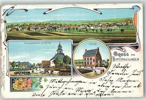 65620 W6251 Hintermeilingen 1904 Lithographie Kirche Schule