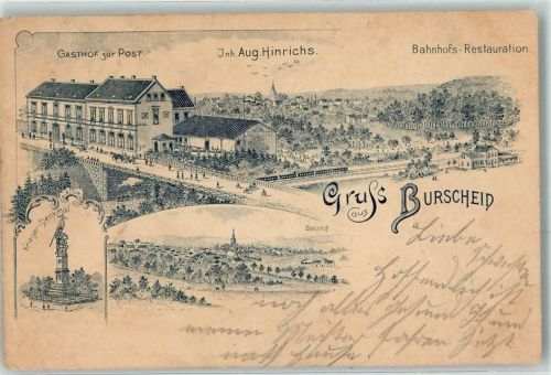 Burscheid 1900 Gasthaus Zur Post Aug. Hinrichs Bahnhofsgasthaus Kriegerdenkmal Bahnhof Vorläufer Bahnpost Köln - Born Zug 313