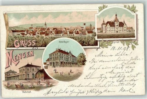 Mengen 1898 Bahnhof Hotel Bayer Spital Krankenhaus