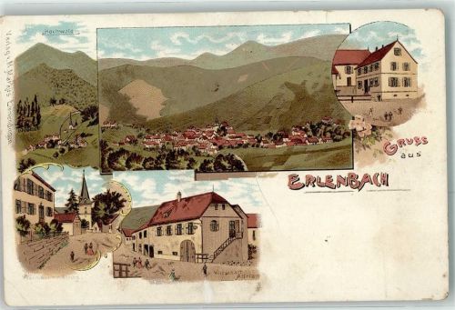 Erlenbach Hochwald Pfarrhaus Kirche Gasthaus Adrian Lithographie
