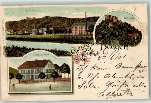 79539 W7850 Haagen , Baden 1901 Lithographie Röttler Schloss Gasthaus Zur Wiese